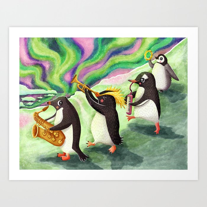 Aurora Borealis Penguin Band Art Print