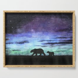 Aurora borealis and polar bears (black version) Serving Tray