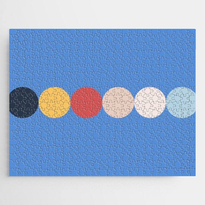 Dot - Colorful Minimalistic Geometric Circle Art Pattern on Blue Jigsaw Puzzle