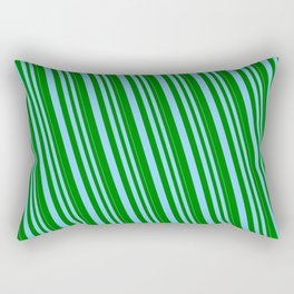 [ Thumbnail: Light Sky Blue & Green Colored Pattern of Stripes Rectangular Pillow ]
