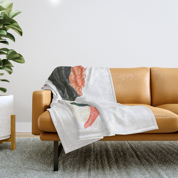 Watercolor Sushi Rolls And Chopsticks Throw Blanket