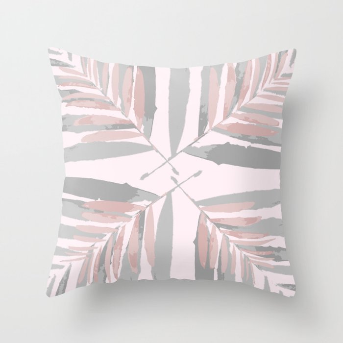 Geometric silver pink 3 light-grey autumn fall tropical pattern Palm-leaves ,society6 Throw Pillow
