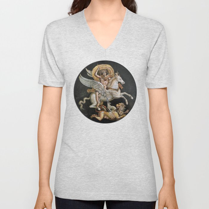 Bellerophon riding Pegasus and slaying the Chimera. V Neck T Shirt