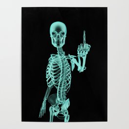X-ray Bird / X-rayed skeleton demonstrating international hand gesture Poster