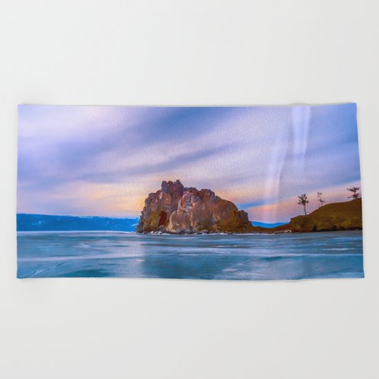 Shaman Rock, lake Baikal Beach Towel