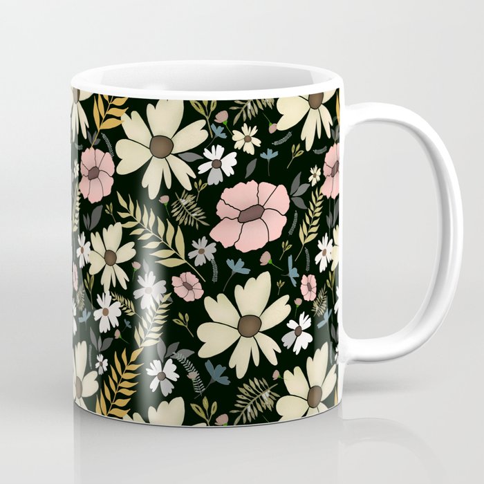 Black Vintage Floral  Coffee Mug