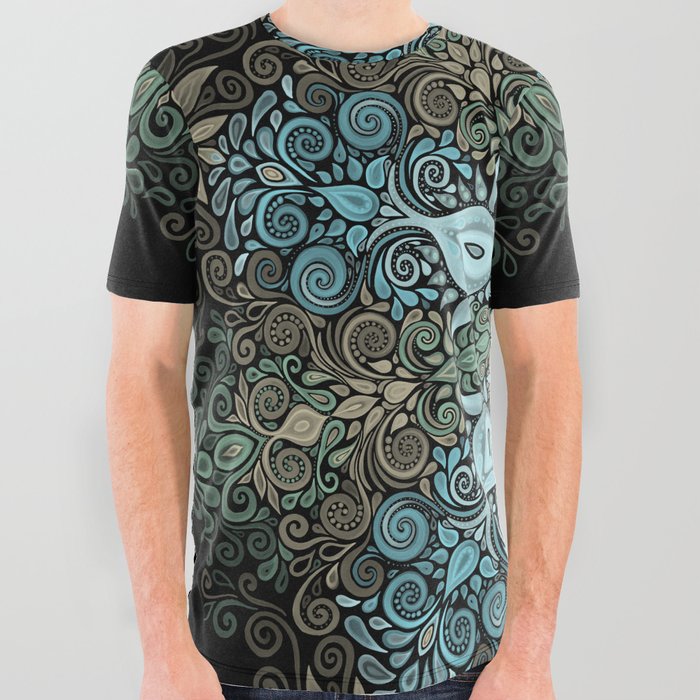 Baroque Garden Turquoise Blue Mandala All Over Graphic Tee