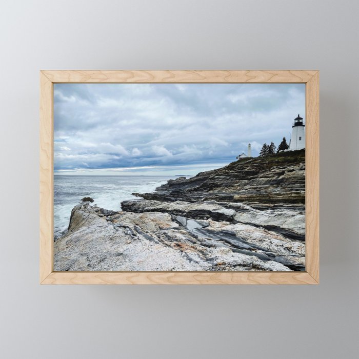 Lighthouse by The Shore (Pemaquid Point, Maine) Framed Mini Art Print