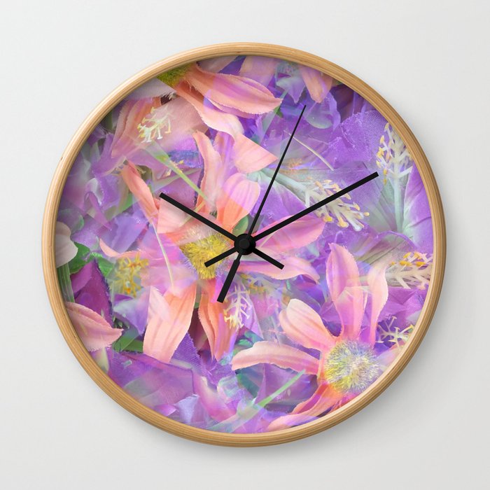 blooming pink daisy flower with purple flower background Wall Clock