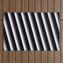 [ Thumbnail: Salmon, Dark Slate Gray, Lavender, and Black Colored Lined Pattern Outdoor Rug ]
