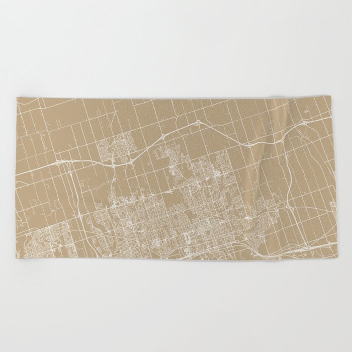 Canada, Oshawa - Artistic Map - Beige Beach Towel