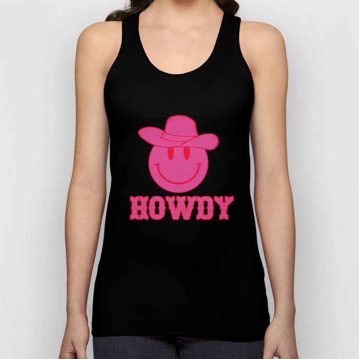 Happy Smiley Face Says Howdy - Preppy Western Aesthetic Tank Top