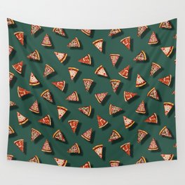 Pizza Party Pattern - Floating Pizza Slices on Teal Wall Tapestry