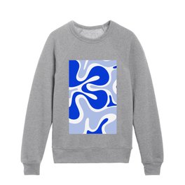 Royal Blue Smooth Contours Retro Contemporary Abstract Pattern with Light Blue Kids Crewneck