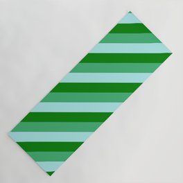 [ Thumbnail: Green, Sea Green, and Turquoise Colored Lined/Striped Pattern Yoga Mat ]