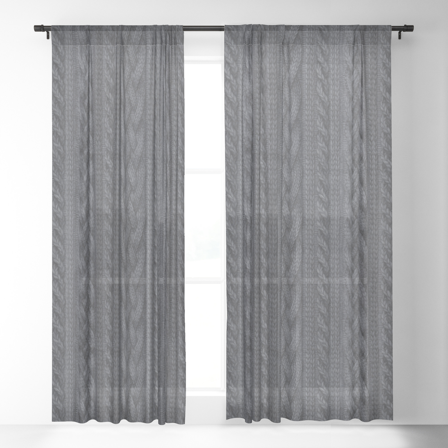 Charcoal Cable Knit Sheer Curtain By Zanna Society6