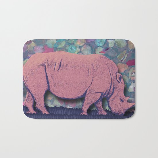 Pink Rhinoceros Collage Bath Mat