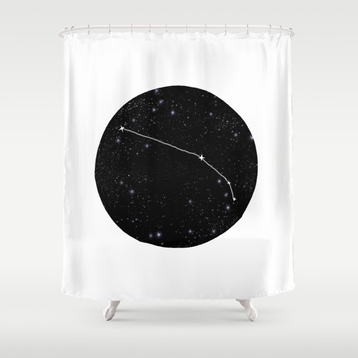 Minimalist Aries Constellation Star Chart Zodiac Black And White Art Shower Curtain