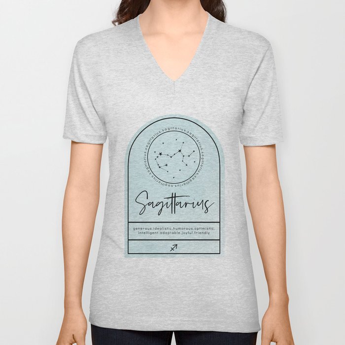 Sagittarius Zodiac | Light Aqua Watercolor V Neck T Shirt