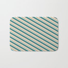 [ Thumbnail: Colorful Teal, Grey, Beige, Tan & Light Gray Colored Lined Pattern Bath Mat ]