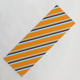 [ Thumbnail: Midnight Blue, Turquoise, and Dark Orange Colored Lines/Stripes Pattern Yoga Mat ]