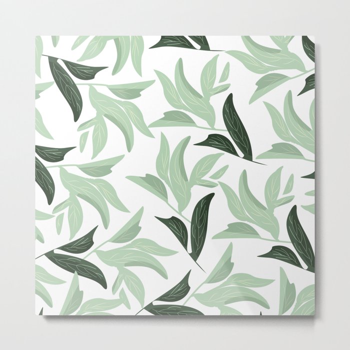 Abstract modern green pastel color leaves floral Metal Print