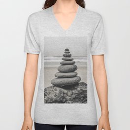 Zen Like Stone Tower At A Portuguese Beach Land Art V Neck T Shirt