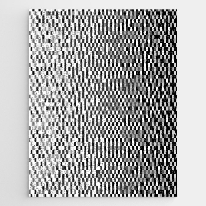 Black and White Retro Pixel Rain Gradient Pattern Jigsaw Puzzle