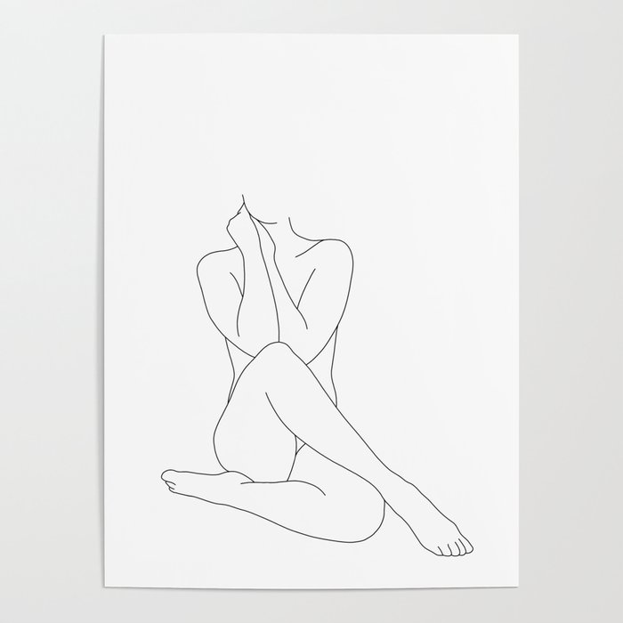 Nude figure line drawing illustration - Georgia Poster
