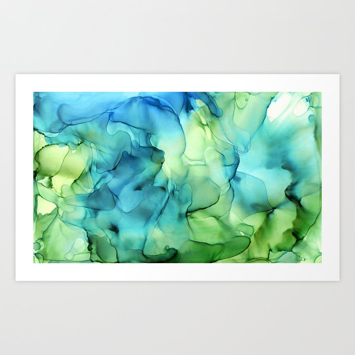 Blue Green Spring Marble Abstract Ink Painting Art Print
