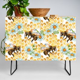 Bees and Honeycomb summer floral print Credenza