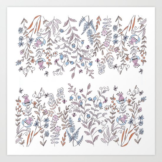 Watercolor pattern . The flowers of the field . Art Print