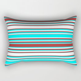 [ Thumbnail: Cyan, White, and Brown Colored Lines/Stripes Pattern Rectangular Pillow ]