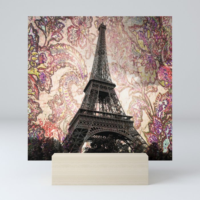 Floral Eiffel Tower in Paris, France Mini Art Print