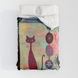 Mid-Century Modern 2 Cats - Graffiti Style Comforter
