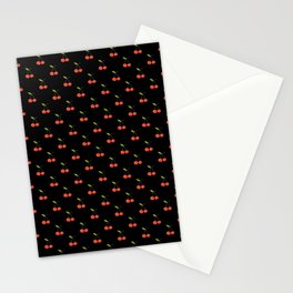 Cherry Seamless Pattern On Black Background Stationery Card