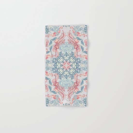Vintage Fancy - a Pattern in Pale Blue, Navy & Deep Rose Hand & Bath Towel