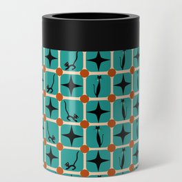 Mid-Century Modern Checkered Tiles Cats and Starburst Can Cooler