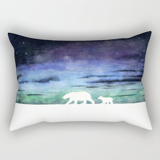 Aurora borealis and polar bears (white version) Rectangular Pillow