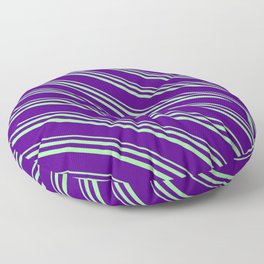 [ Thumbnail: Green and Indigo Colored Lined/Striped Pattern Floor Pillow ]