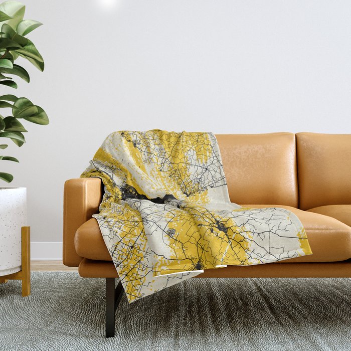 Buenos Aires, Argentina Map Collage, Yellow Throw Blanket