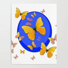 YELLOW BUTTERFLIES SWARM & BLUE RING MODERN ART Poster