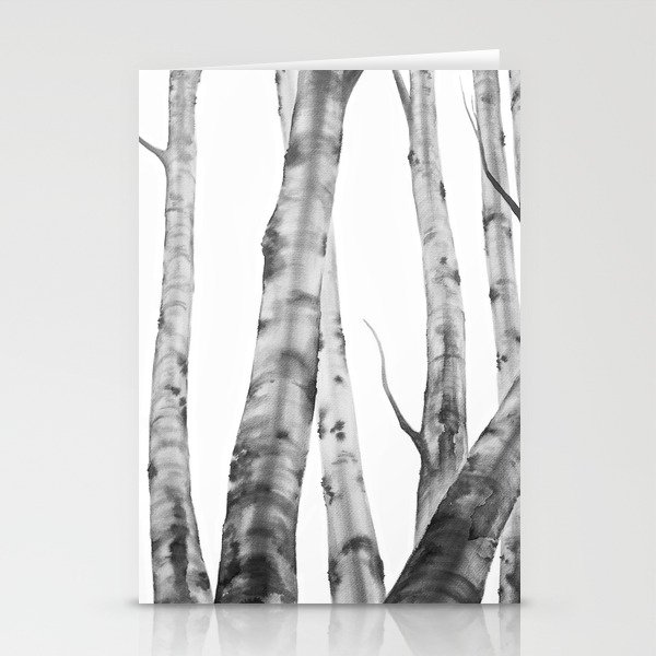 Birch Tree Watercolour Painting Black And White Black And