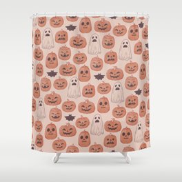 Spooky Pumpkin Patch Shower Curtain | Spooky, Ghost, Jackolantern, Drawing, Halloween, Digital, Carving, Happy, Pattern, Bats 