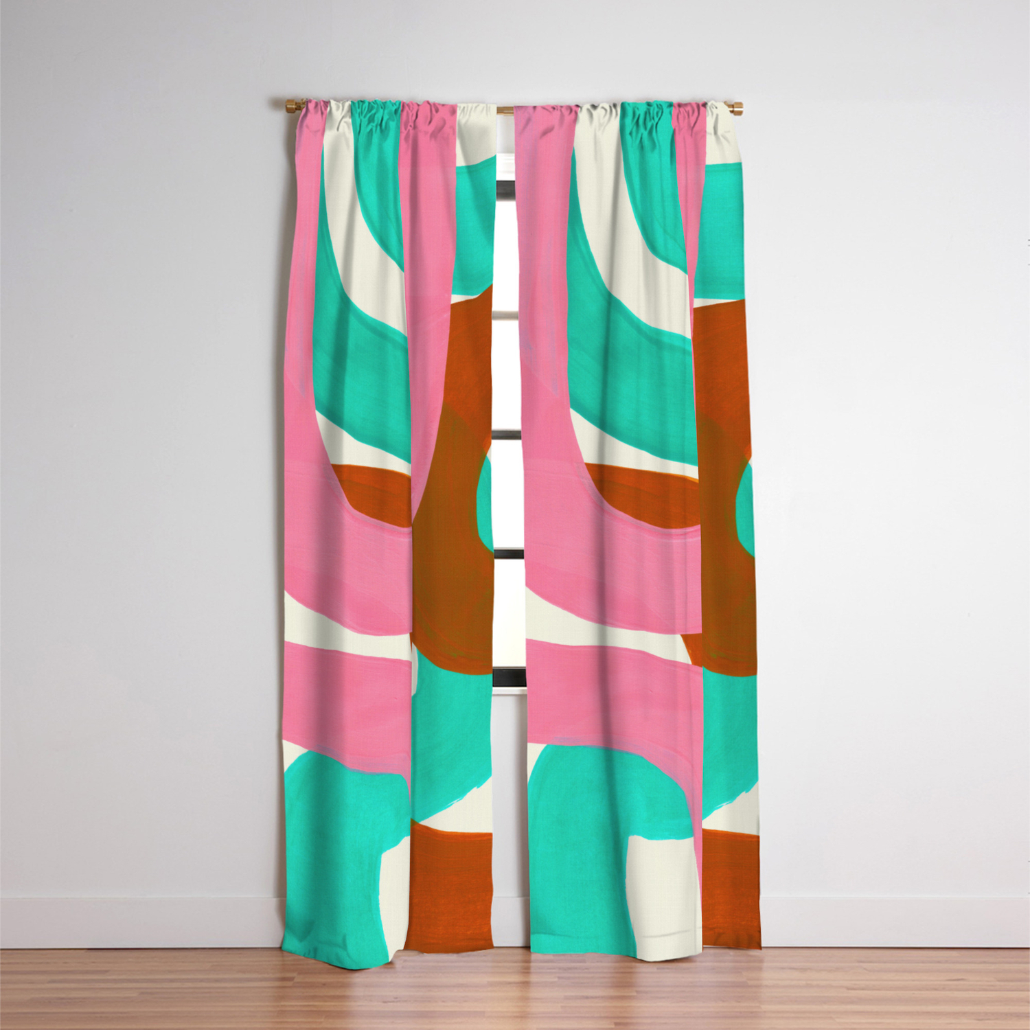 Pink Ochre Marine Green Fun Colorful Mid Century Modern Abstract