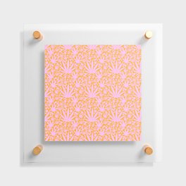 Mid-Century Modern Cannabis And Flowers Pink Orange Floating Acrylic Print
