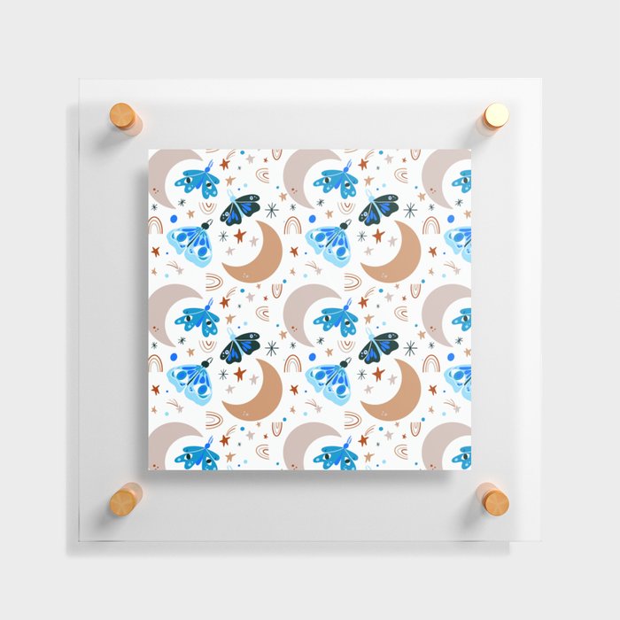 Moths and Moons - Brown & Blue Floating Acrylic Print