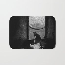 "Cats Eating Rats." Bath Mat | Moon, Black And White, Painting, Digital, Dark, Rats, Cats 