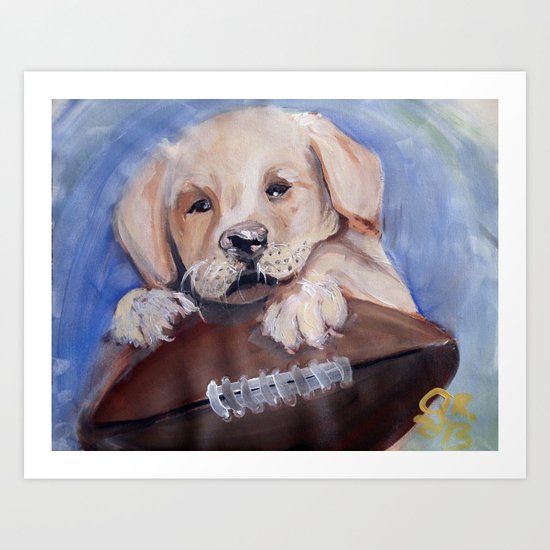 Puppy Touchdown Art Print