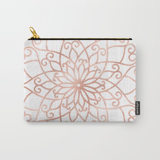 Mandala Rose Gold Pink Flower Carry-All Pouch